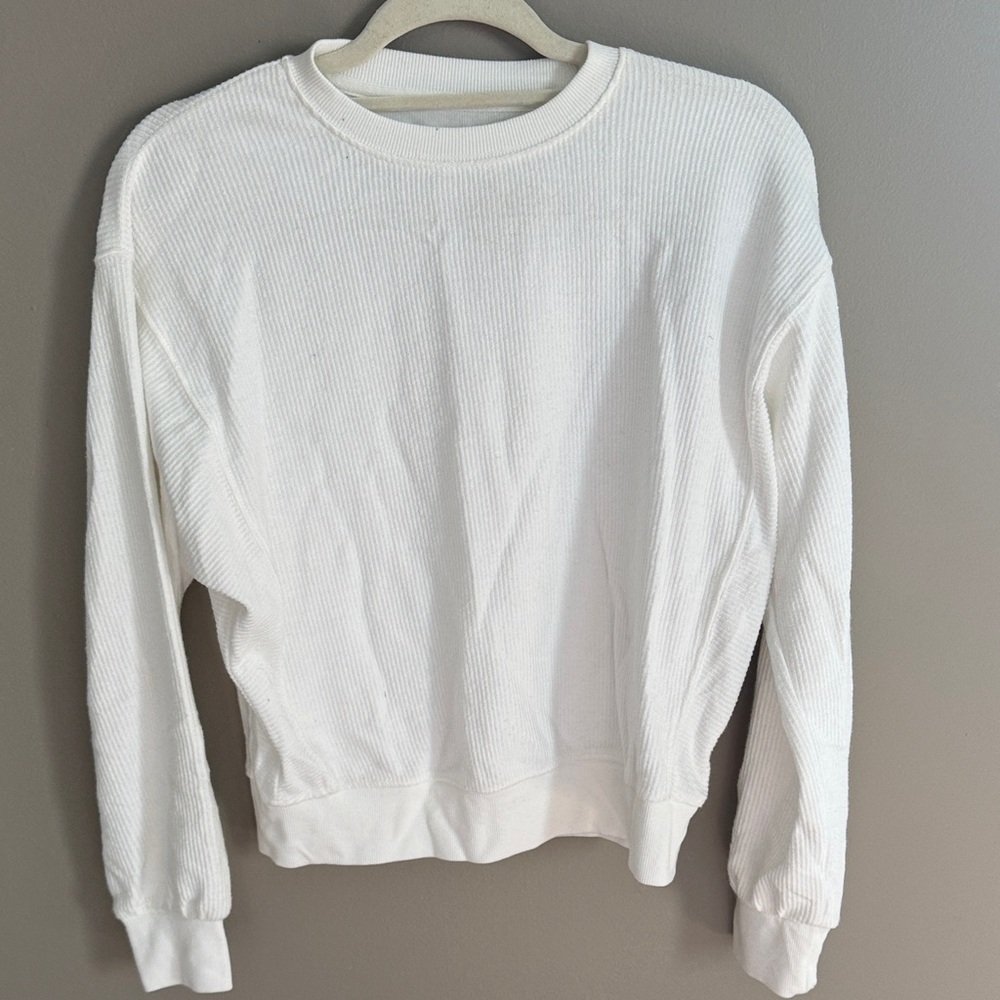 White Ribbed Crewneck Sweater